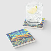 Dessous-de-verre En Pierre Acropole nocturne étoilée Athènes Grèce (Côté)