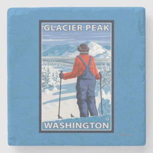 Dessous-de-verre En Pierre Admirer de skieur - crête de glacier, Washington