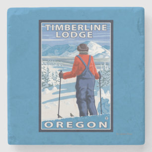 Dessous-de-verre En Pierre Admirer de skieur - loge de Timberline, Orégon