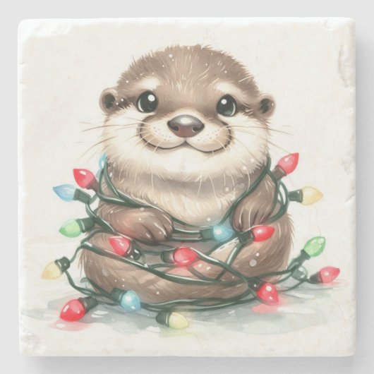 Dessous-de-verre En Pierre adorable Otter de Noël (Devant)