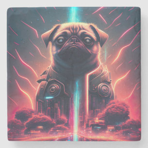 Dessous-de-verre En Pierre Adorable Pug dans un costume de robot futuriste