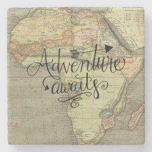 Dessous-de-verre En Pierre Adventure Attend la carte du monde Vintage