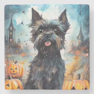 Dessous-de-verre En Pierre Affenpinscher Halloween Avec Citrouilles Effrayant