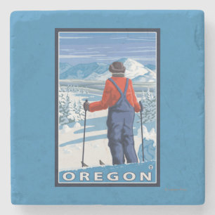 Dessous-de-verre En Pierre Affiche admirative de Vintage voyage de skieur