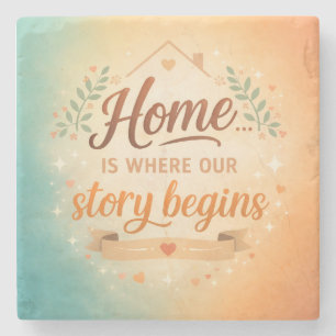 Dessous-de-verre En Pierre Affiche brillante « Home Is Where Our Story Begins