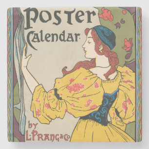 Dessous-de-verre En Pierre Affiche de femme Art nouveau vintage robe jaune