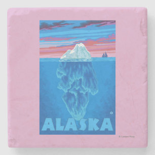 Dessous-de-verre En Pierre Affiche de Vintage voyage d'AlaskaIceberg