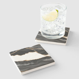 Dessous-de-verre En Pierre Agate Marbrée Fausse Pierre Élégante Luxe Noir