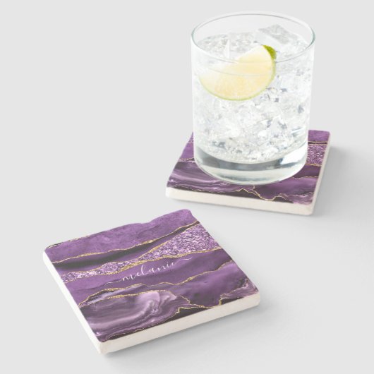 Dessous-de-verre En Pierre Agate Violet violet or Parties scintillant Géode N (Côté)