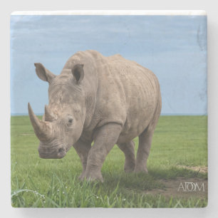 Dessous-de-verre En Pierre Agrandissement de photo de rhinocéros debout sur u