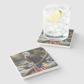 Dessous-de-verre En Pierre Aigle à tête blanche avec drapeau américain sur un (Côté)