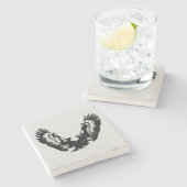 Dessous-de-verre En Pierre Aigle noir et blanc (Côté)