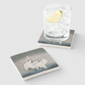 Dessous-de-verre En Pierre Aigrettes japonaises Grues Koson Neige d'hiver (Côté)