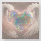 Dessous-de-verre En Pierre *~* Ailes d'ange au cœur d'opale flashy AP78 (Devant)