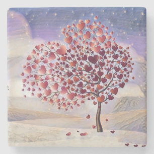 Dessous-de-verre En Pierre Aimer l'arbre avec les coeurs Aquarelle