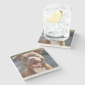 Dessous-de-verre En Pierre Ajouter une Personnaliser photo Pit Bull (Côté)