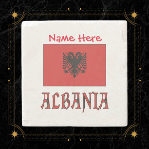 Dessous-de-verre En Pierre Albanie et drapeau albanais Personnalisation rouge