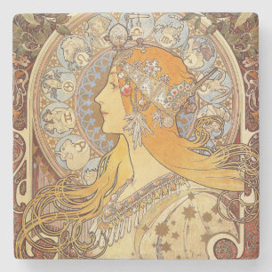 Dessous-de-verre En Pierre Alfonse Mucha Zodiaque Art Nouveau Femme