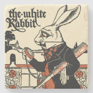Dessous-de-verre En Pierre Alice Lapin Blanc Classique Wonderland 