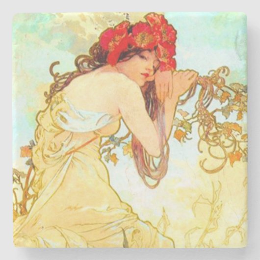Dessous-de-verre En Pierre Alphonse Mucha Art Nouveau Été (Devant)
