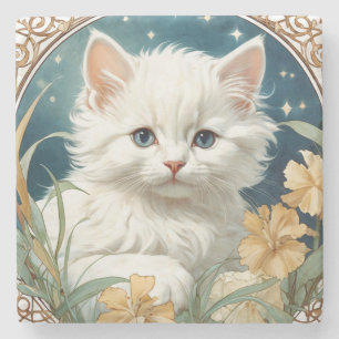 Dessous-de-verre En Pierre Alphonse Mucha Art Nouveau Kitten