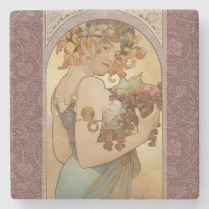Dessous-de-verre En Pierre Alphonse Mucha Fruit Art Nouveau Vintage Jeune Fil