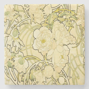 Dessous-de-verre En Pierre Alphonse Mucha Pivoines Motif Floral Art Nouveau