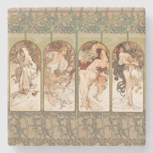 Dessous-de-verre En Pierre Alphonse Mucha Quatre Saisons Panneau Art nouveau 