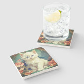 Dessous-de-verre En Pierre Alphonse Mucha Style Chat blanc (Côté)