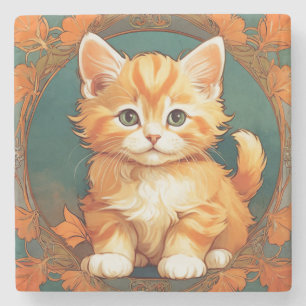 Dessous-de-verre En Pierre Alphonse Mucha Style Chat orange