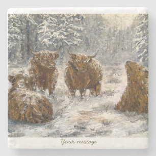 Dessous-de-verre En Pierre Âme des Highlands : Vaches enneigées fantaisistes