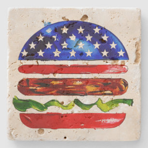 Dessous-de-verre En Pierre America Burger (Peinture Blanche No. 5)