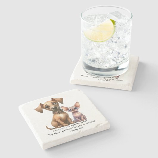 Dessous-de-verre En Pierre Amis - Animaux (Côté)