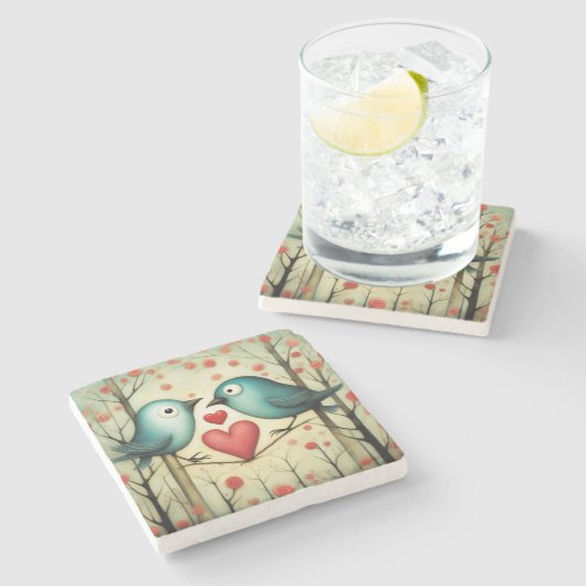 Dessous-de-verre En Pierre Amour des oiseaux 3 (Côté)