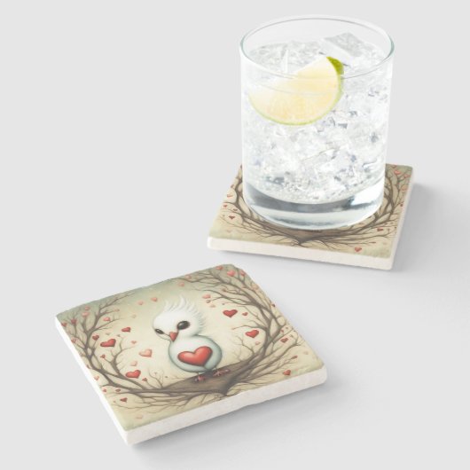 Dessous-de-verre En Pierre Amour des oiseaux 4 (Côté)