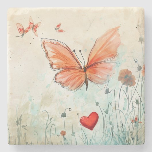 Dessous-de-verre En Pierre Amour papillon (Devant)
