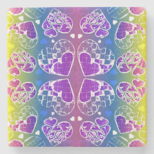 Dessous-de-verre En Pierre Amusant Violet, bleu, jaune motif de Coeurs Whimsi