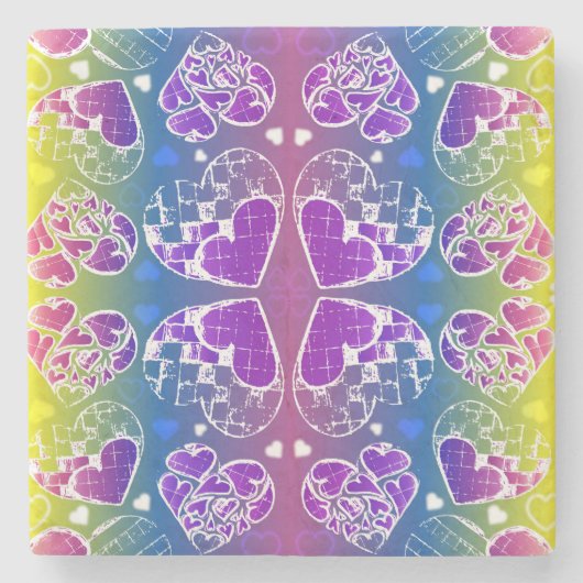 Dessous-de-verre En Pierre Amusant Violet, bleu, jaune motif de Coeurs Whimsi (Devant)