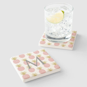Dessous-de-verre En Pierre Ananas rose monogramme