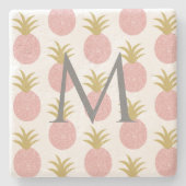 Dessous-de-verre En Pierre Ananas rose monogramme (Devant)