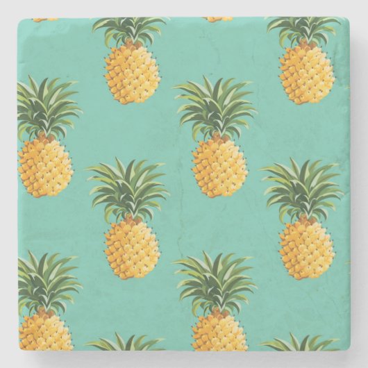 Dessous-de-verre En Pierre Ananas tropicaux sur Teal (Devant)