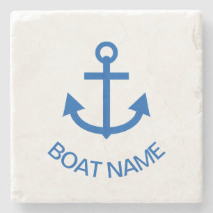 Dessous-de-verre En Pierre Anchor Blue Personnalisez le nom de votre bateau