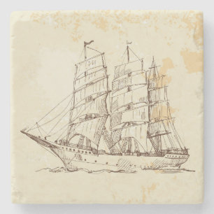 Dessous-de-verre En Pierre Ancien croquis de navire à voile