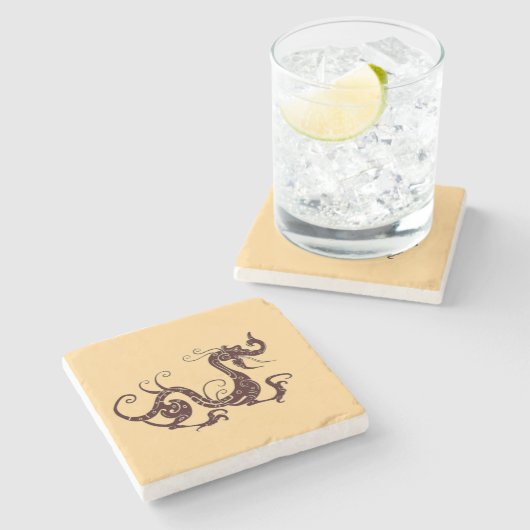 Dessous-de-verre En Pierre Ancien dragon mystique brun (Côté)