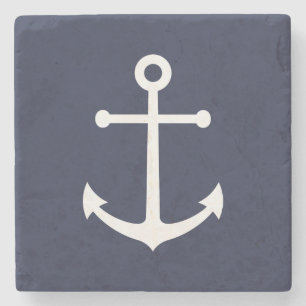 Dessous-de-verre En Pierre Ancre blanche marine sur bleu marine
