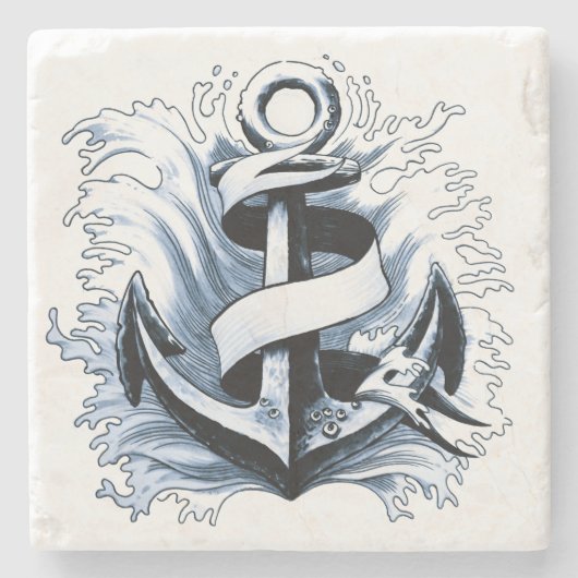 Dessous-de-verre En Pierre Ancre bleue marine (Devant)