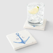 Dessous-de-verre En Pierre Ancre de bateau rustique Monogrammé (Côté)