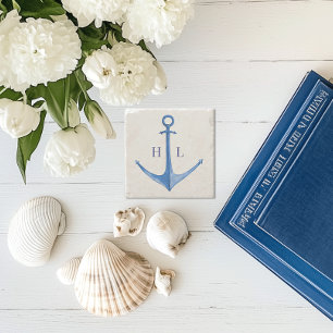 Dessous-de-verre En Pierre Ancre de bateau rustique personnalisée 