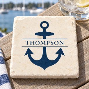 Dessous-de-verre En Pierre Ancre de marine nautique monogramme personnalisé