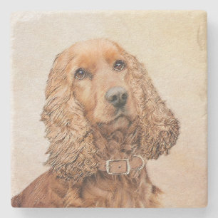 Dessous-de-verre En Pierre Anglais Cocker Peinture Espagnole - Art Chien orig